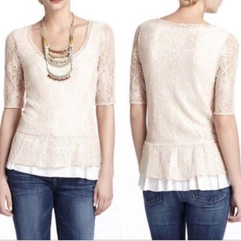 NWT Deletta for Anthropologie Peplum Lace Top Women’s Size Small - Picture 3 of 7